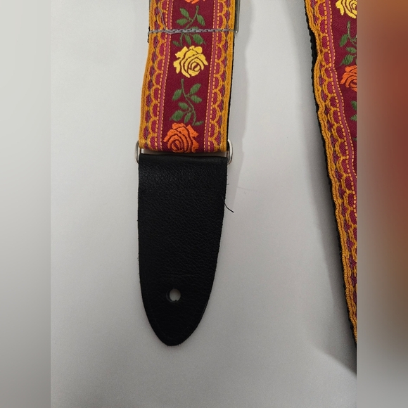 Guitar Strap Floral Embroidered Canvas Leather Adjustable - Picture 4 of 4